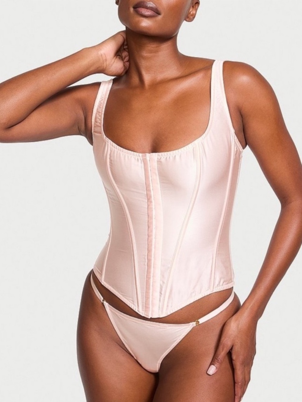 NWT Victoria's Secret Blush Pink Silk Corset Top & Matching Thong Size S